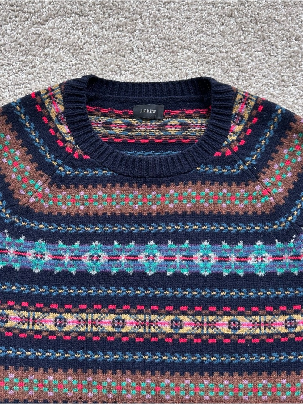 J.Crew 100% Wool Fair Isle Sweater - Small - Navy/Teal/Earth Tones - Picture 3 of 7